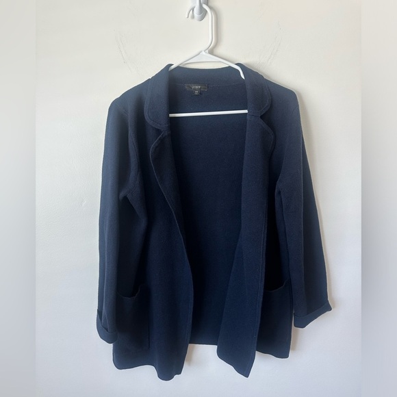 J.CREW Eloise Sweater Blazer BA552 Open Front Pockets Navy Size XS - Picture 4 of 7